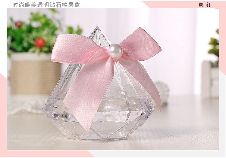 婚庆产品欧式婚庆用品创意钻石喜糖盒手工蝴蝶结透明糖盒子个性新娘糖果盒详情12
