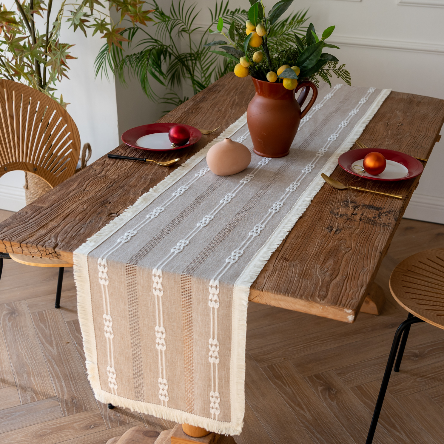 (Light Moon - tassel) American-style hollowed-out table flag woven home coffee table TV cabinet Hotel bed flag Yama pic 13