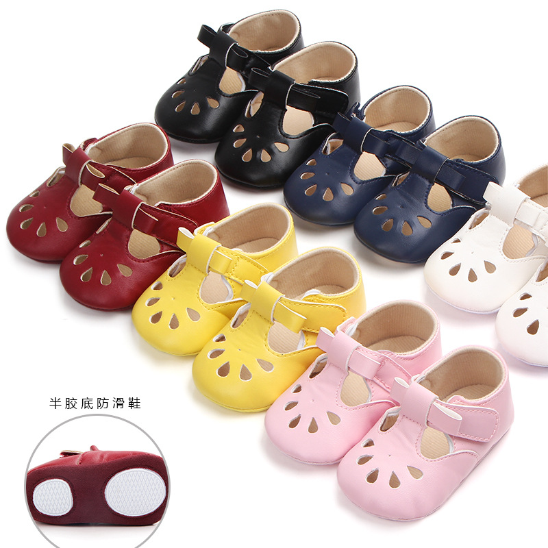 Wholesale of best-selling multi-color perforated baby shoes, anti-slip walking shoes, semi-rubber soles and soft-soled baby shoes 0921 pic 1