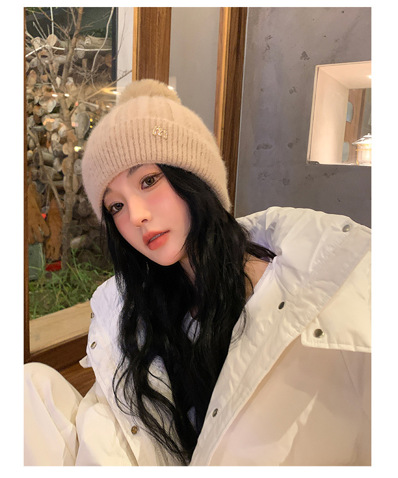 新款秋冬季针织毛球显脸小套头帽户外加绒保暖女甜美护耳毛线帽子详情17