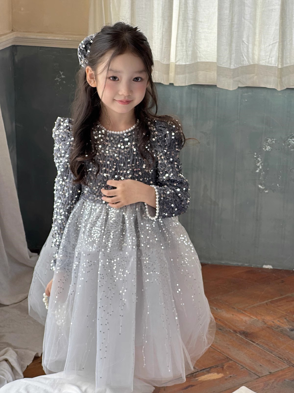 女童裙子亮片头纱加绒加厚超仙公主裙连衣裙2025冬装新款外贸童装详情11