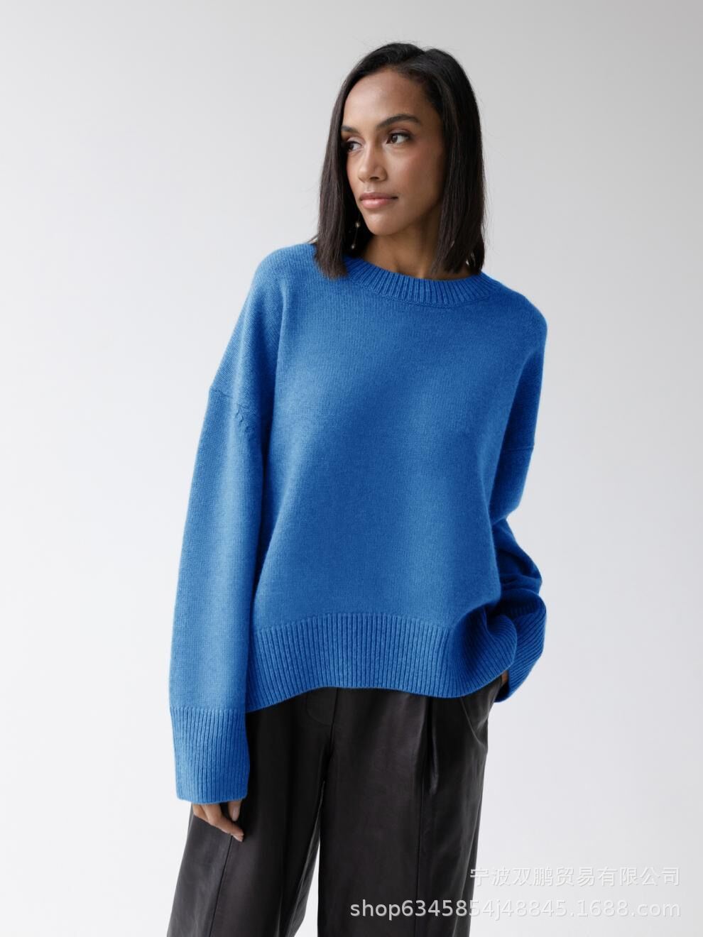 秋冬跨境俄罗斯爆款女装针织衫圆领纯色宽松毛衣欧美详情21