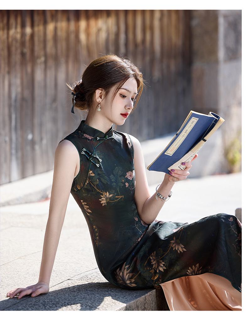 国潮2025年新款复古长款双层无袖气质老上海民国风显瘦旗袍详情14