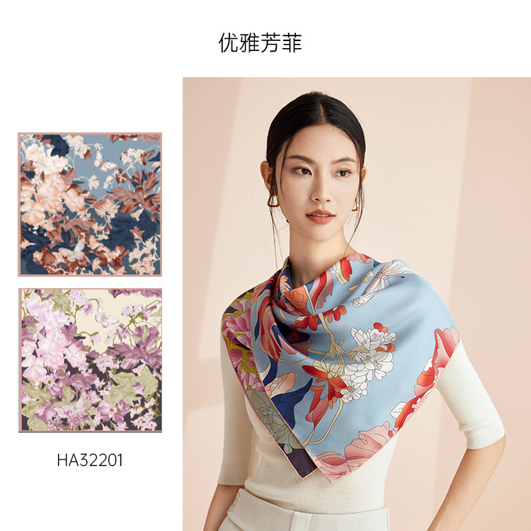 Double-sided digital silk large square scarf 90cm, Chinese style scarf, heavyweight 16mm mulberry silk scarf processing on behalf of others pic 3