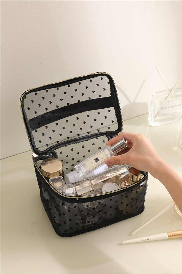 跨境现货新款手提包化妆包便携式透明大容量双层网纱洗漱收纳包袋详情28