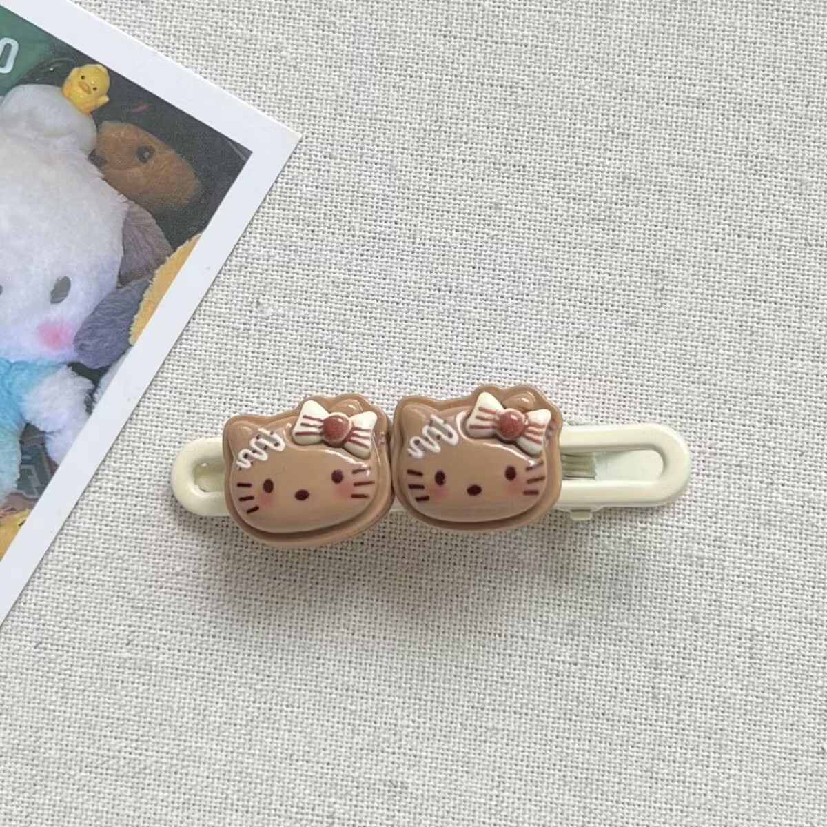 Coffee-colored cream kt cat hair tie, Korean-style hair tie, basic high-elasticity bun, simple and niche side bangs clip pic 4