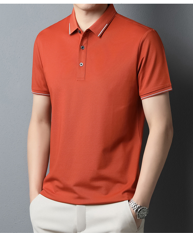 纯色桑蚕丝男士短袖t恤外贸夏季2023新款潮流高级感男装翻领上衣详情17