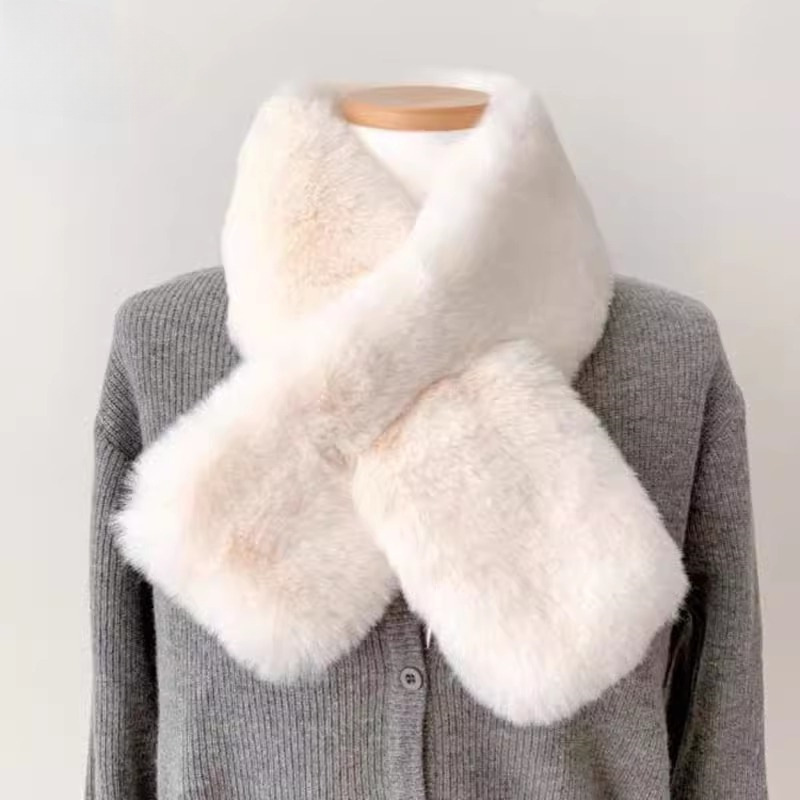 2024新款毛绒围巾女冬季韩版百搭保暖围脖学生加厚交叉脖套仿兔毛详情8