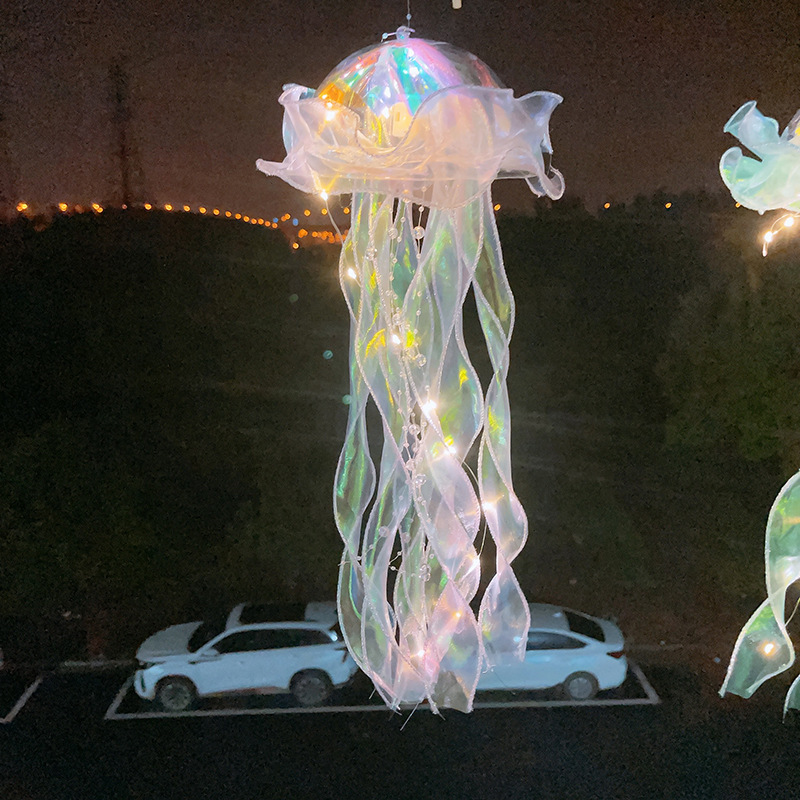 地摊夜市爆款玩具发光手提水母灯儿童玩具仿真水母七彩飘带水母灯详情9