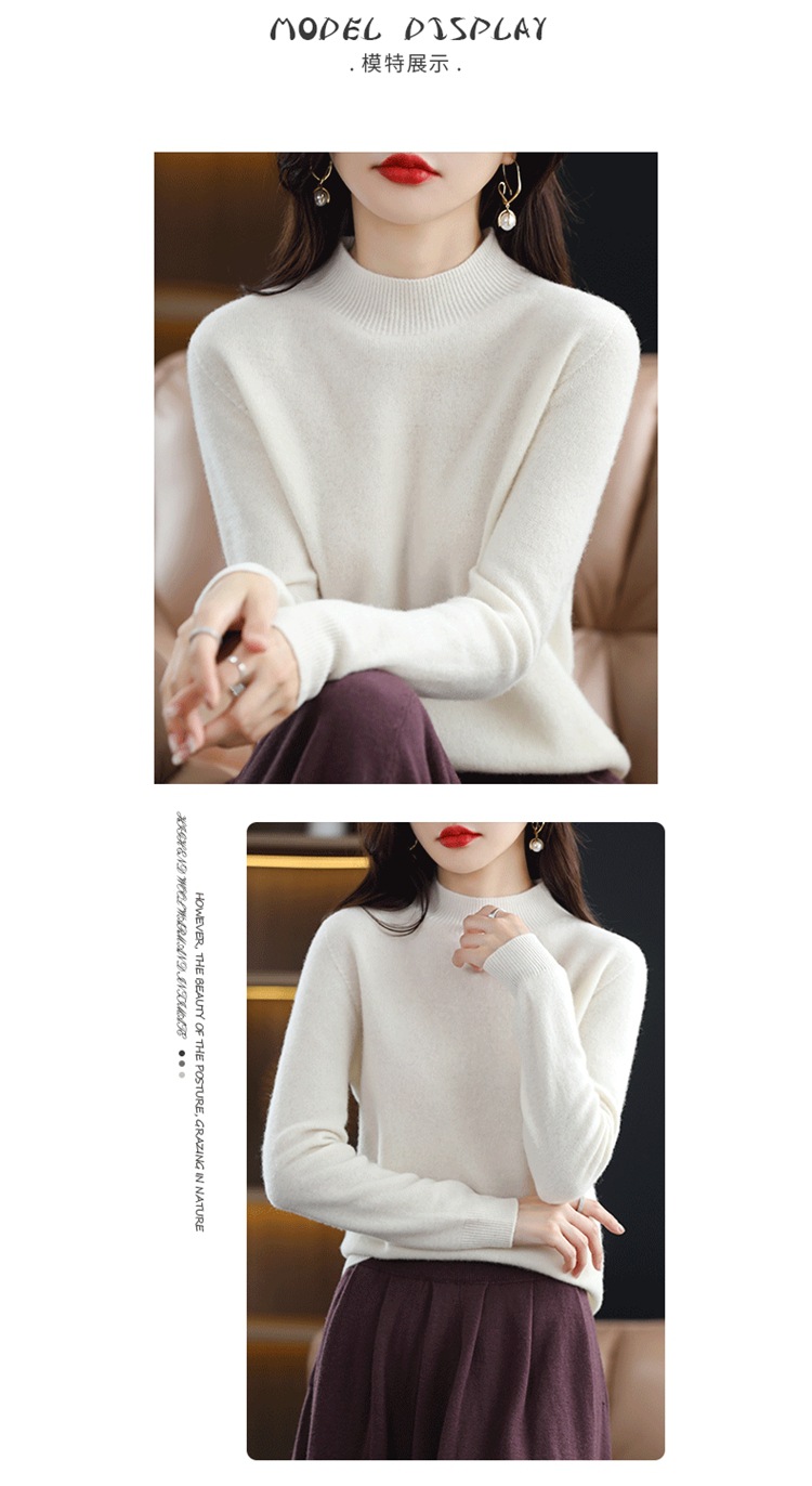 The new semi-high-neck cashmere sweater for women in the 2022 autumn and winter season is elegant and slimming. It is a versatile cashmere base knitted sweater top pic 8