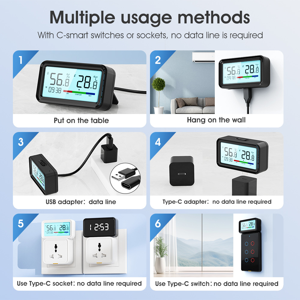 Tuya Smart Home WiFi/zigbee temperature and humidity sensor with time wireless electronic thermometer detection pic 18