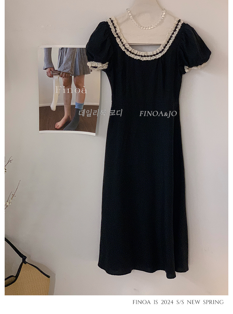 费挪 OLIVE十三行春夏新品法式优雅气质黑色蕾丝花边连衣裙2166详情19