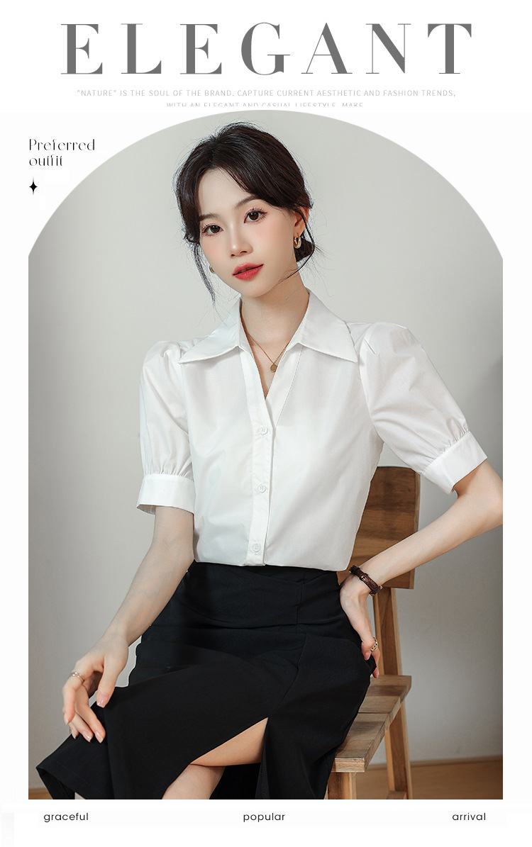 A niche chiffon shirt and top for summer 2024, a new short-sleeved shirt for women with a French style that makes them look slimmer pic 4