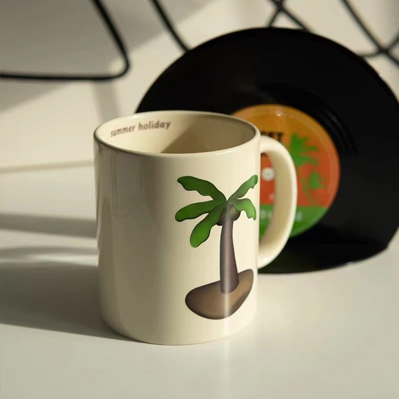 Creative InS-style original Korean cream yellow mug, beige ceramic cup, large-capacity coffee cup pic 8