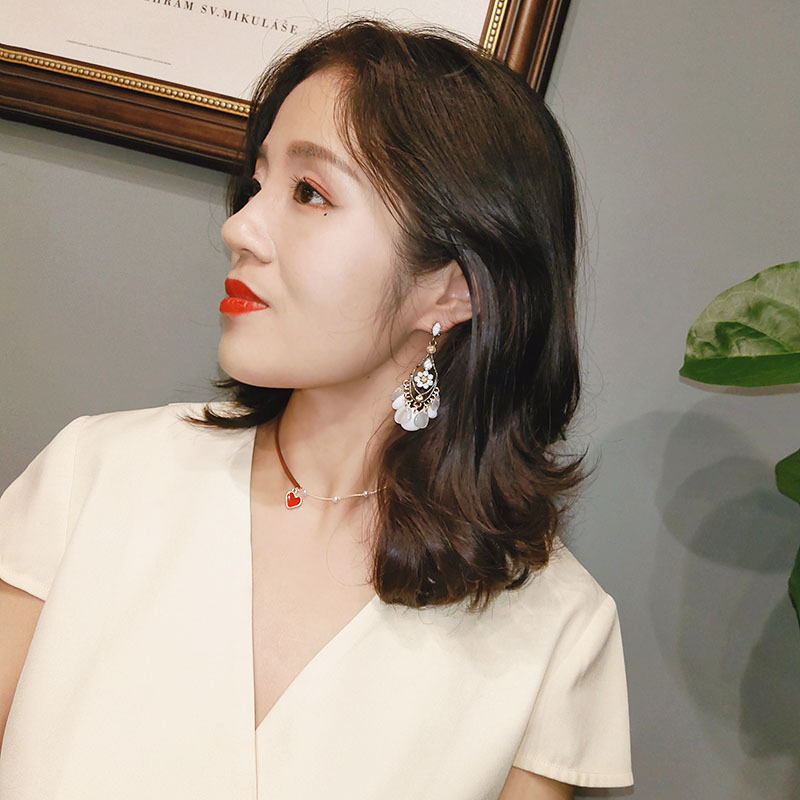 925银针波西米亚复古宝石耳环镂空个性长款优雅气质百搭甜美耳饰详情2