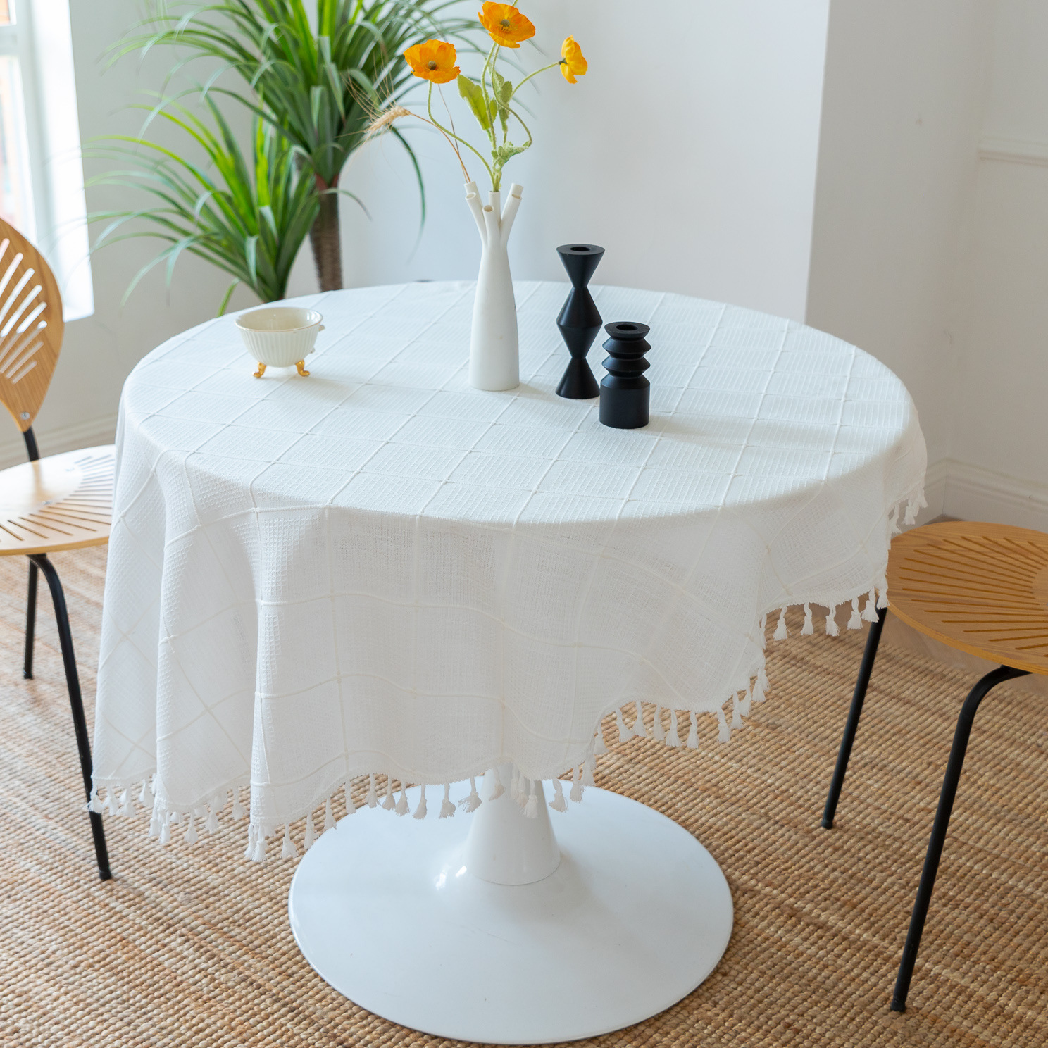 Cross-border new embroidered checkered decorative items, home tablecloths, Japanese solid color, American thickened table cushions pic 3