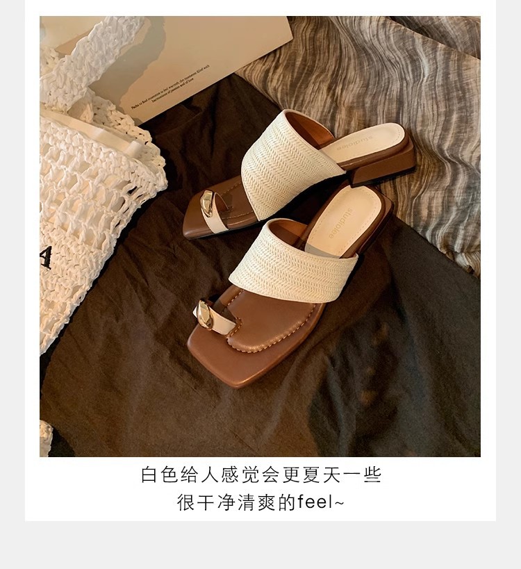 葡萄妈夏季新款度假风金属夹脚气质方头草编织套趾凉拖鞋女外穿详情18