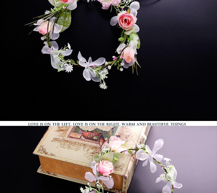 Factory direct sales of off-white mesh flower garlands, European rose simulation flower wedding gowns, headscarves, and Hawaiian photo headwear for brides pic 10