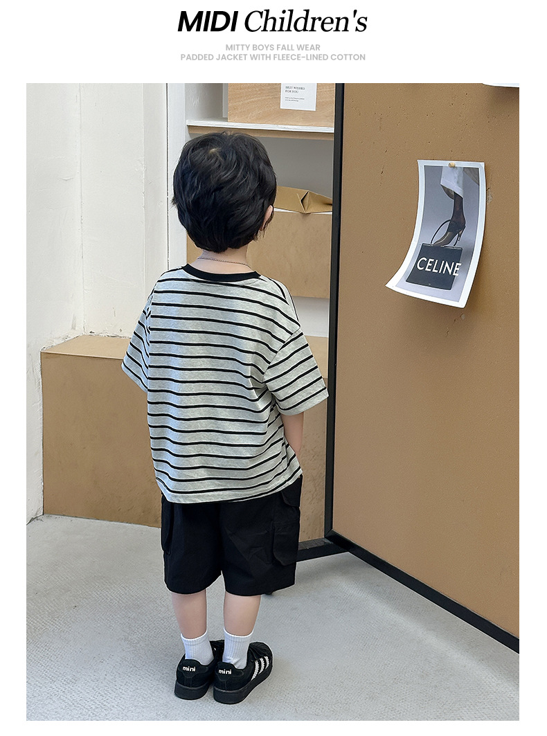 儿童短袖2025夏季新款童装男童韩版条纹卡通刺绣T恤宝宝百搭上衣详情10