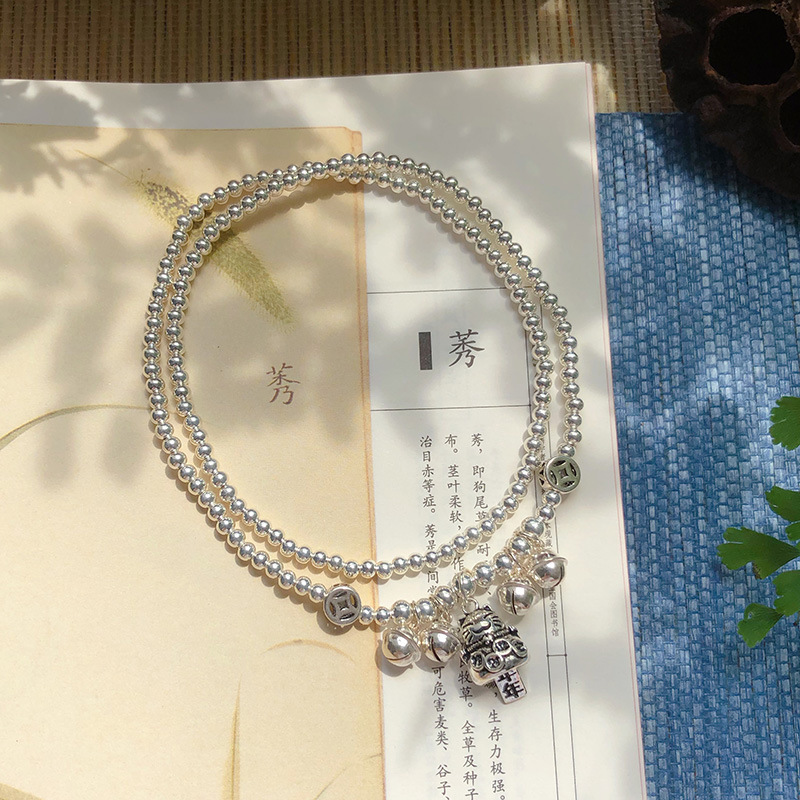 时尚设计S925银脚链女时尚猫铃铛双圈层流行时尚时尚时尚脚踝链详情21