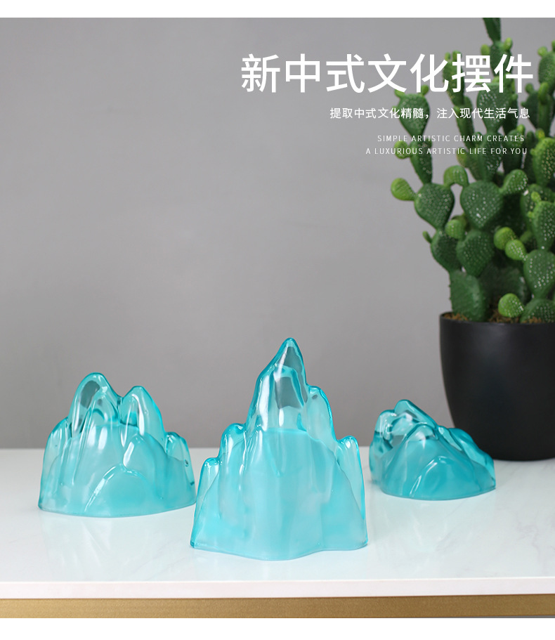 Modern new Chinese-style decorative soft furnishings, crystal rockery three-piece set, tea room window display cabinet, artistic handicrafts pic 21