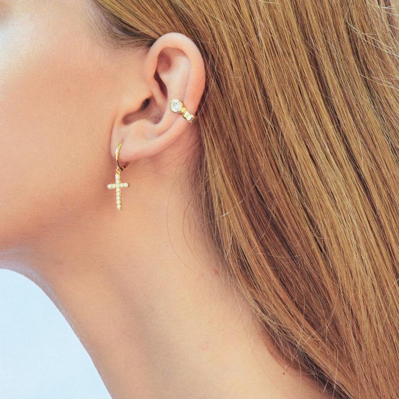 925 sterling silver earrings, personalized cross-shaped micro-inlaid zircon small ear rings, simple ear buckles, European and American accessories pic 15