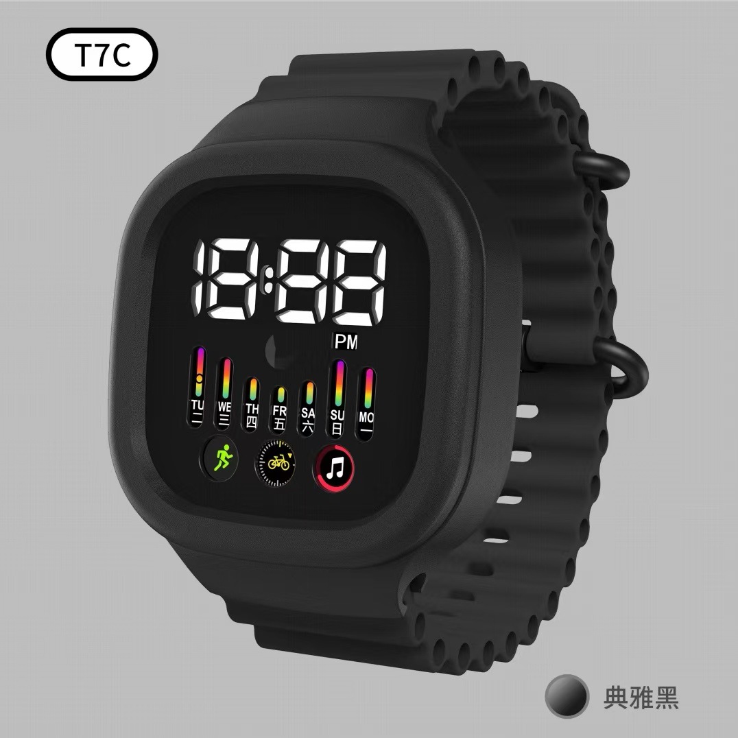 新款LED手表T7C男女星期简约时尚初中情侣小学生运动 LED电子手表详情21