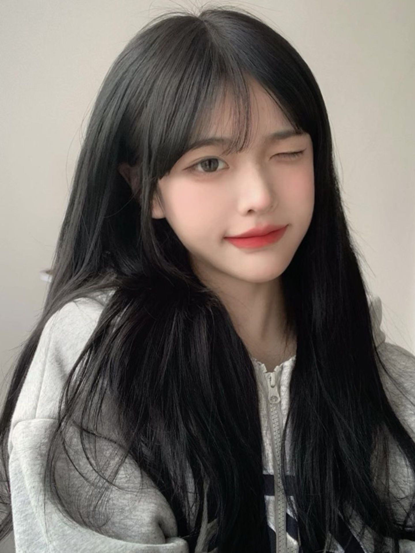 Bubble bean wig, long female hair, cold heart, straight hair, Internet celebrity cosplay air bangs, daily natural full head set pic 7