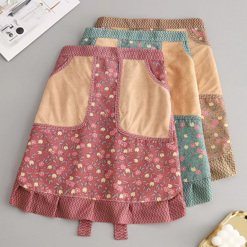 Cotton breathable summer half-length apron, stain-resistant and wear-resistant canvas, cute for girls, kitchen and catering special half-length waistband pic 9
