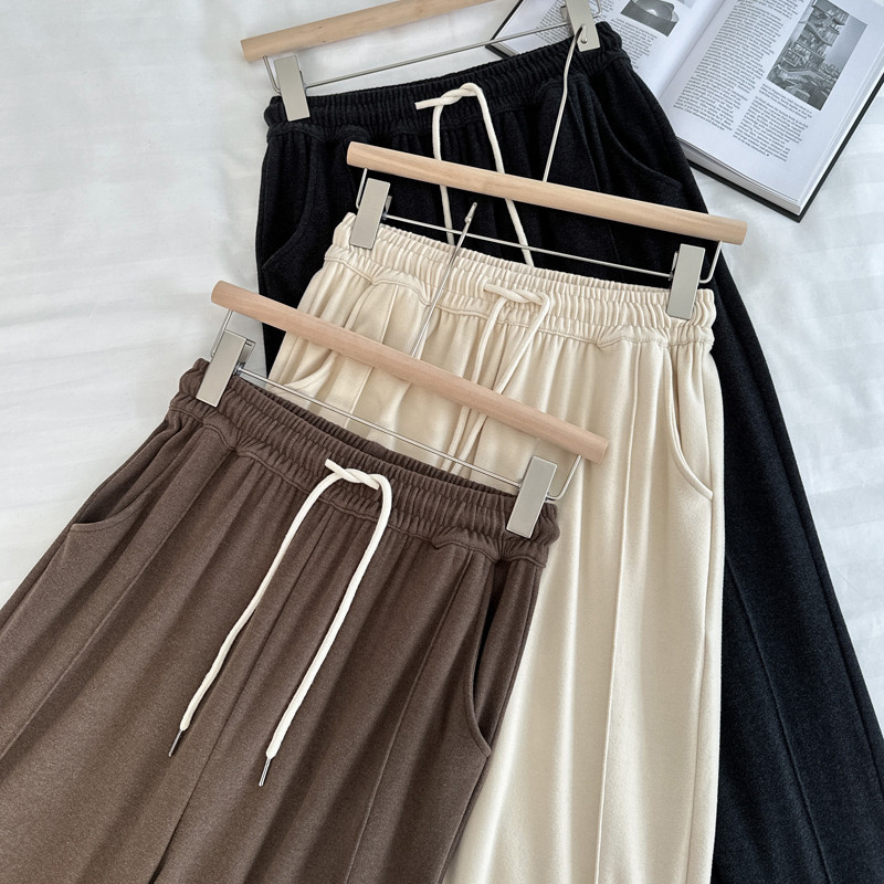 (Glutinous rice wide-leg pants) High-waisted, sagging, straight-leg wide-leg floor-length pants with a design sense, grey casual pants, trendy ins pic 5