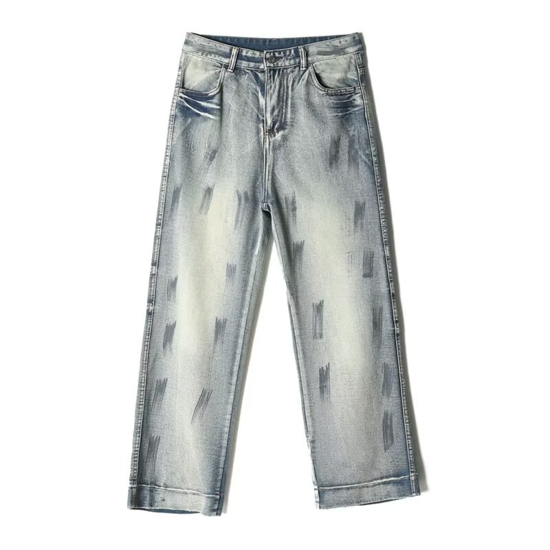 2024复古休闲做旧牛仔裤学生时尚百搭款垂感宽松阔腿拖地牛仔裤男详情1