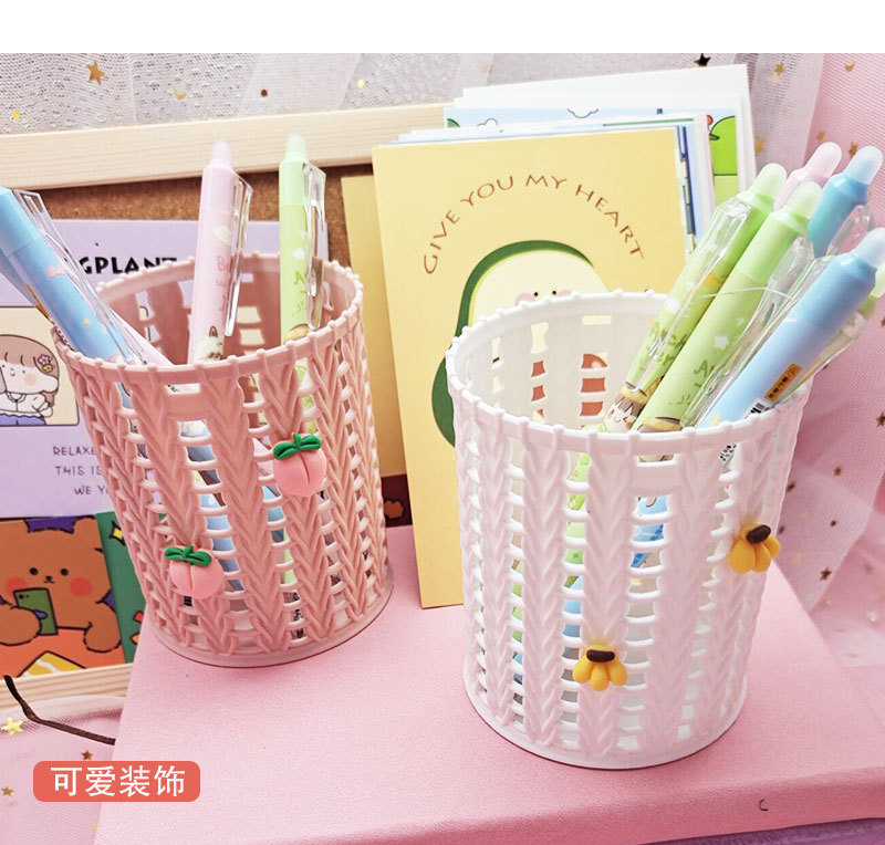 Korean InS-style creative rattan imitation cute storage pen holder wholesale fruit round pen barrel student office stationery pic 5