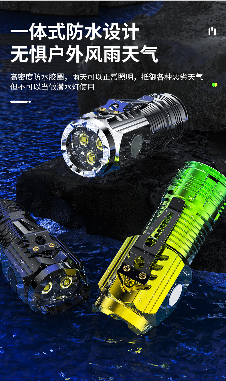 New cross-border flashlight with strong light, super bright mini flash, three-eye little monster abs flashlight, waterproof cap clip light pic 13