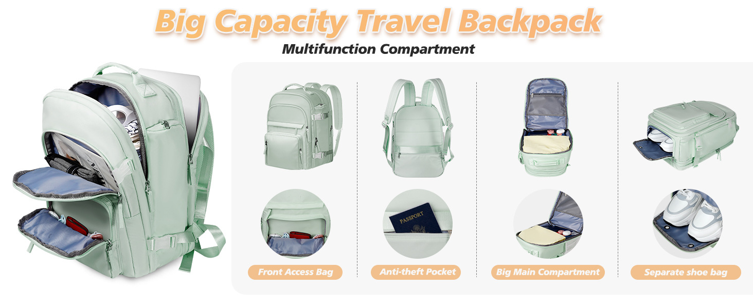 跨境新款旅行背包女士双肩包大容量登机出差旅行行李电脑包详情4