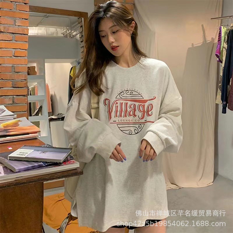 2023春秋新款女装长袖t恤韩版休闲大码女式t恤上衣打底衫外贸批发详情2