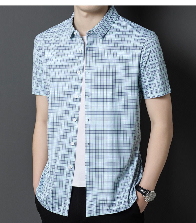 Una pieza de reemplazo de cabello hombre de mediana edad camisa de manga corta verano 2024 nueva camiseta sin plancha casual media manga top hombre ropa de hombre pic 6