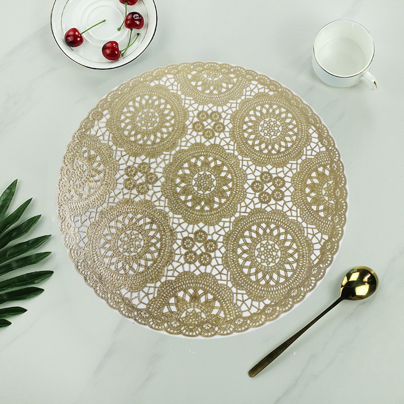 Womei European-style light luxury lace hollowed-out laminated hard sheet placemats, French retro gold-embossed waterproof, oil-proof, anti-slip, heat-resistant, wear-resistant and heat-insulating table MATS pic 4