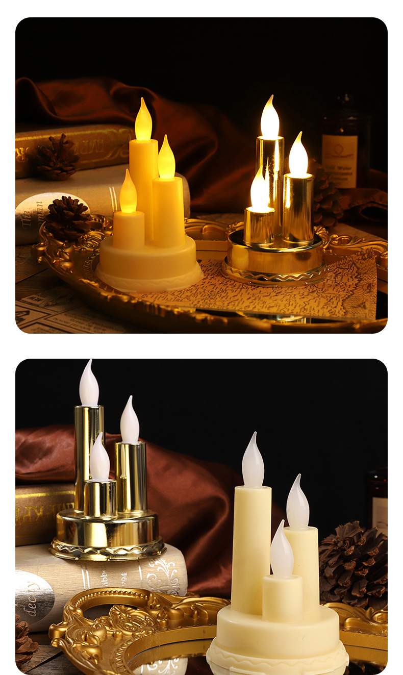 跨境金色复古万圣节气氛布置三头电子蜡烛摆件 厂家直销详情7