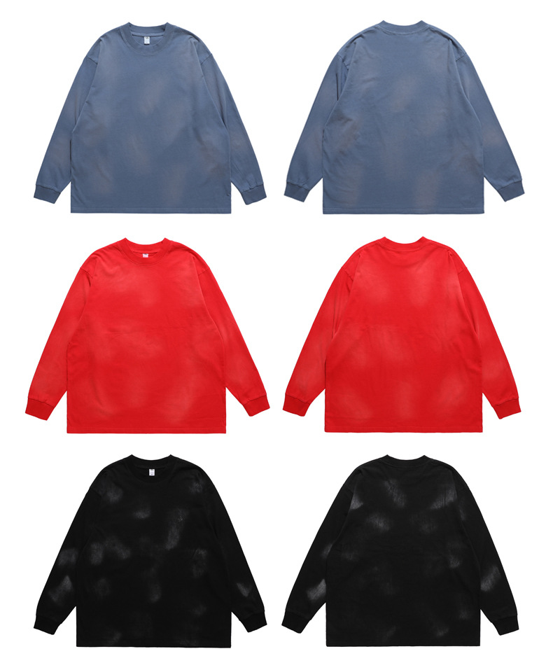 LawFoo国潮牌美式情侣洗水做旧不规则漆块长袖T恤男街头复古宽松详情13