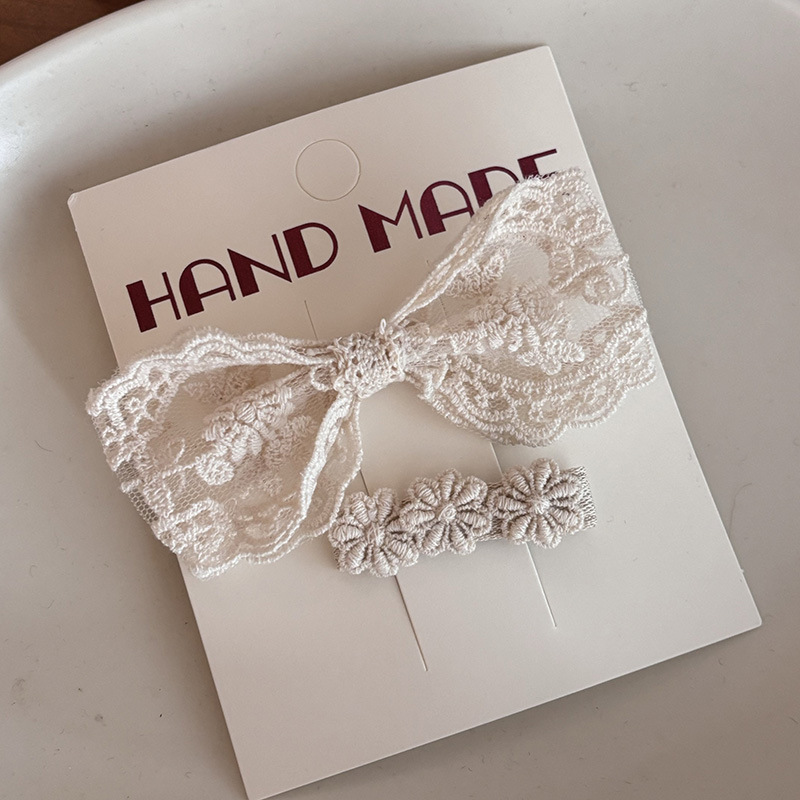 韩国布艺蕾丝奶油米发夹儿童甜美复古宫廷花朵发卡少女刘海夹BB夹详情8