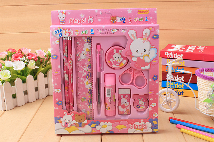 Special offer Cartoon Rabbit Pink and Blue 9-piece stationery set TZ2009 Student stationery set wholesale Taobao supply pic 10
