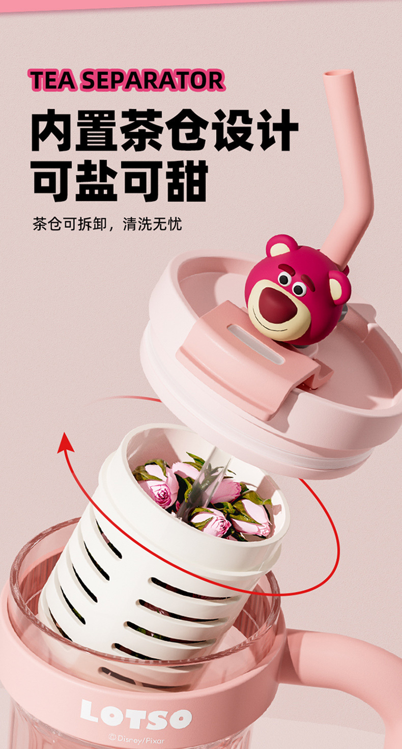 正版三眼怪塑料杯女生夏季高颜值吸管杯男女生带滤网便携带把水杯详情6