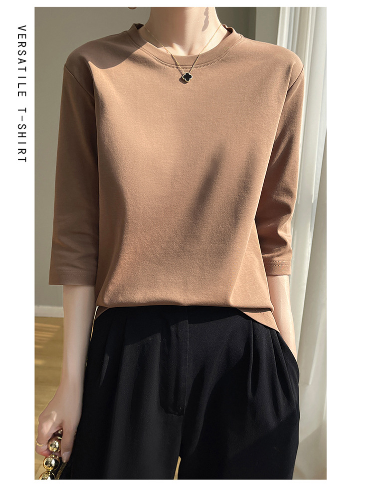 圆领丝光棉七分袖t恤女2024春夏新款气质百搭棉线打底衫半袖女详情39
