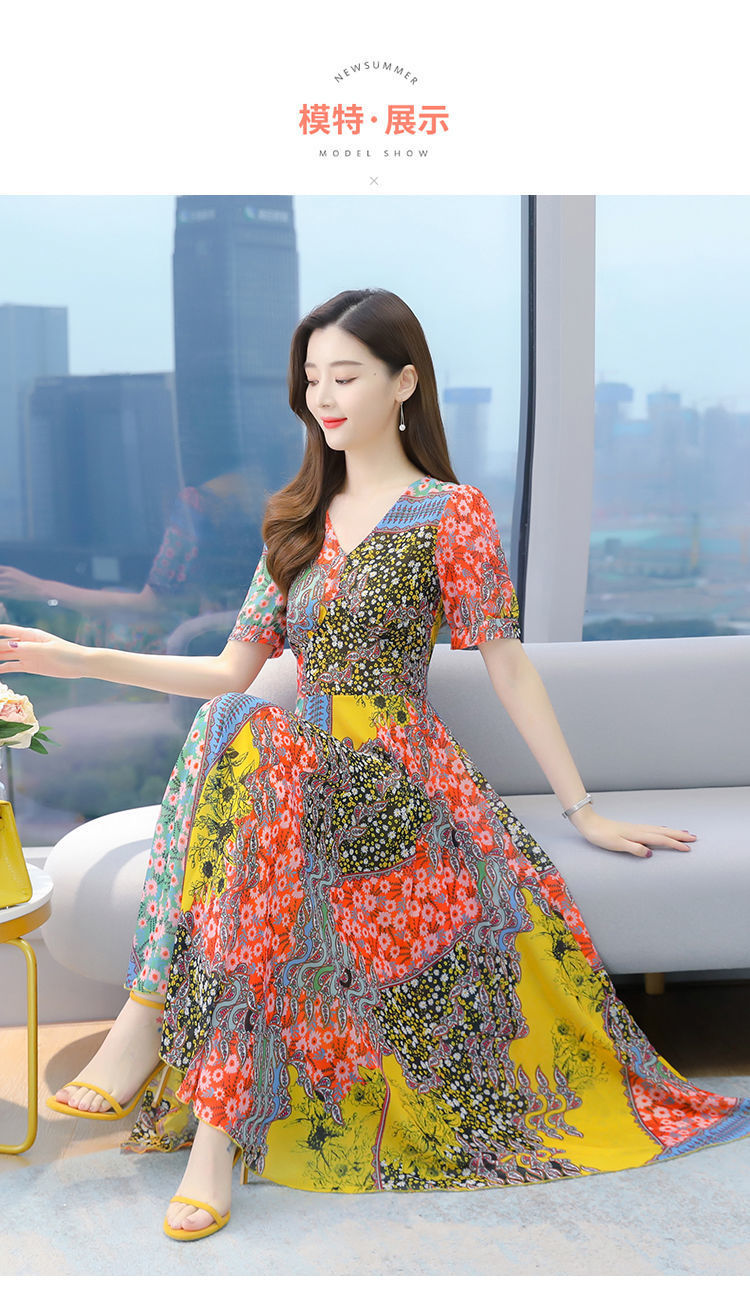Customized wholesale Amazon 2021 dress, Instagram super slimming summer new dress, long dress, floral print pic 9