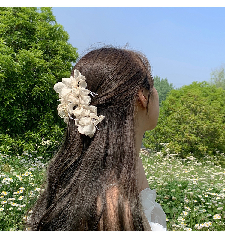 粉色花朵抓夹女夏季ins仙气小众韩国优雅发夹气质盘发鲨鱼夹发抓详情15