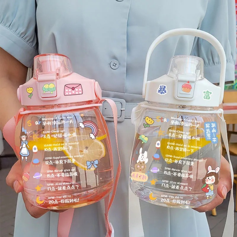 2-liter large-capacity sports water bottle, popular Instagram trendy straw cup with scale, portable and simple, leak-proof and shock-resistant water cup pic 39