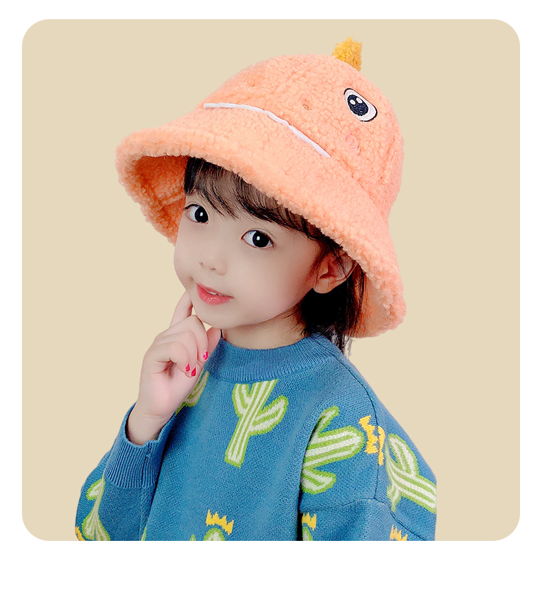 Versión coreana lindo dibujo animado dinosaurio invierno niños sombrero bufanda una mujer invierno caliente cuello bebé pescador sombrero pic 39