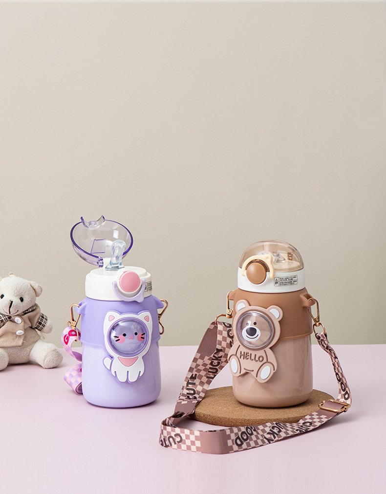 New cartoon soft and cute animal straw insulated cup, 316 stainless steel, popular online celebrity high appearance level, fresh and cute ins water cup pic 5