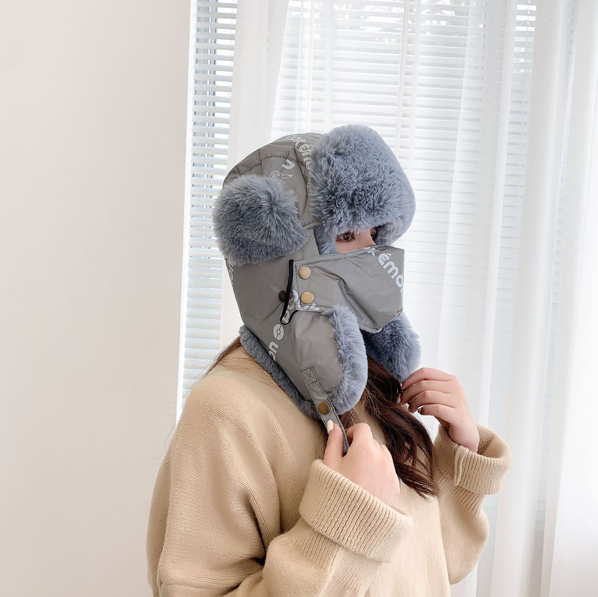 跨境反光雷锋帽带口罩骑车防风男护耳脖东北滑雪冬季帽子女保暖帽详情3