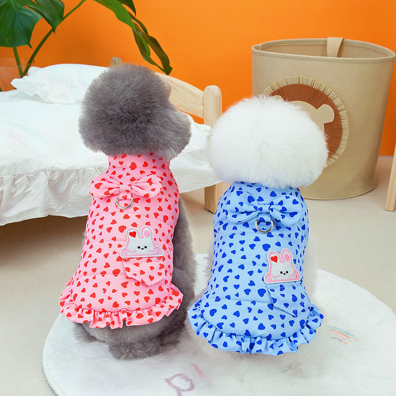 Pet clothing autumn and winter new collection: Teddy cotton skirt, Pomeranian small dog clothes, dog clothes, cat, All Heart Dot cotton clothes pic 5